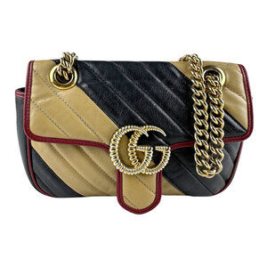 GUCCI Authentic Black Leather GG Marmont Shoulder Bag